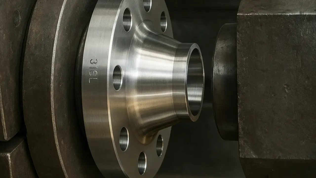 Flange de pescoço em inox 316L usinado